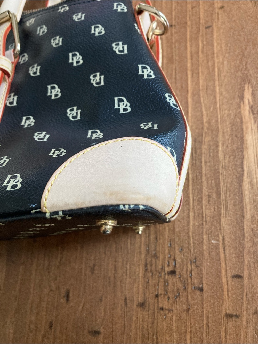 Dooney & Bourke Navy Blue and Cream Logo Satchel - Picture 9 of 11